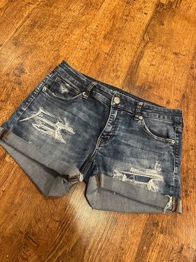American Eagle Outfitters Dark Blue Distressed Jean Shorts